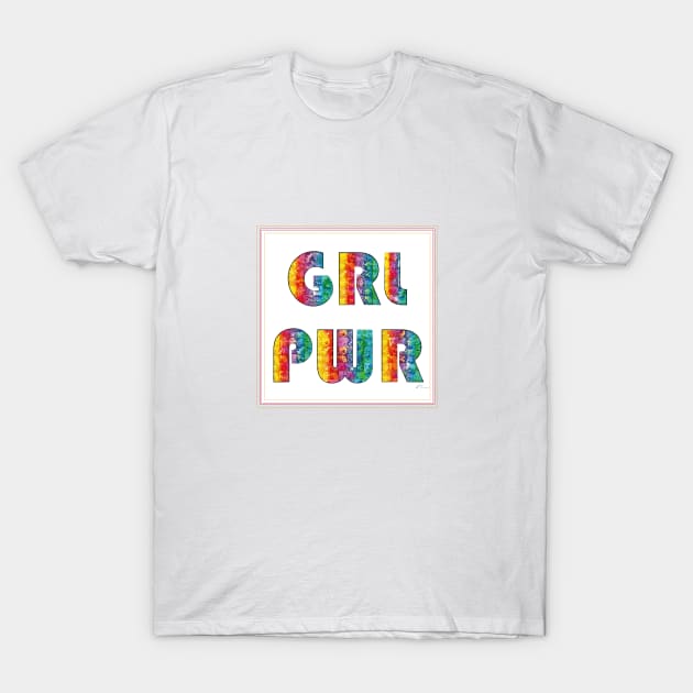 Girl Power Statement in Rainbow Colors with tiny Flowers T-Shirt by Symbolsandsigns